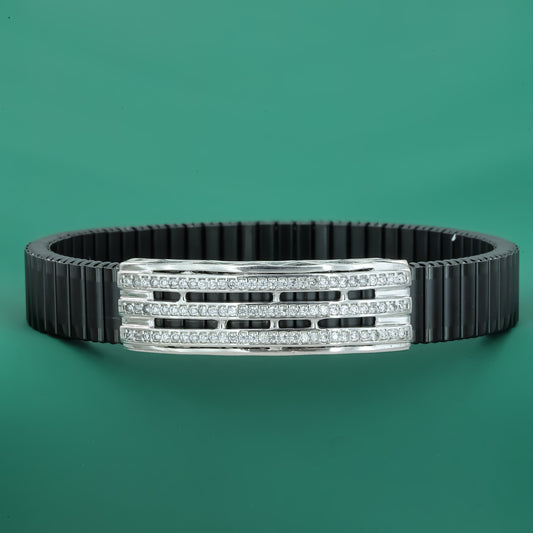 925 Silver Men's Bracelet with Triple Row Zircon Detailing