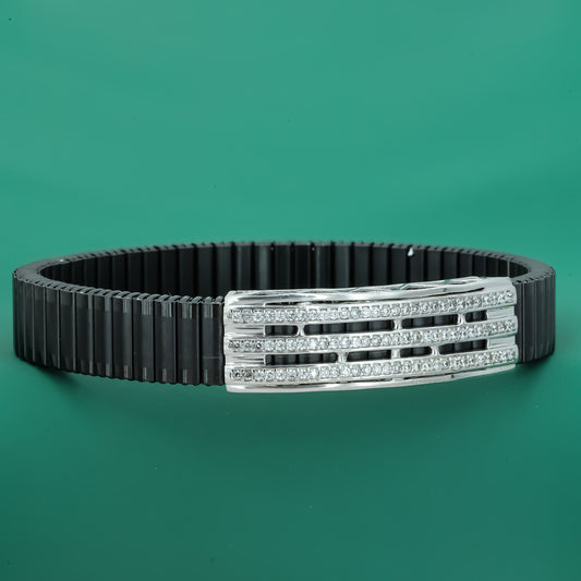 925 Silver Men's Bracelet with Triple Row Zircon Detailing