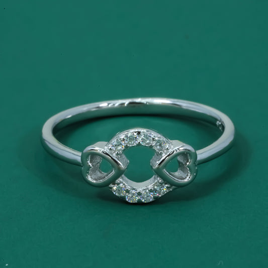 Eternelle 925 Silver Twin Heart Halo Ring