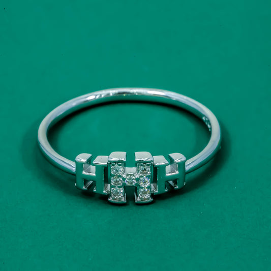Luxe H-Link 925 Silver Diamond Ring