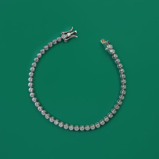 Celeste Bezel Tennis Bracelet – Sterling Silver with Round-Cut Zirconia