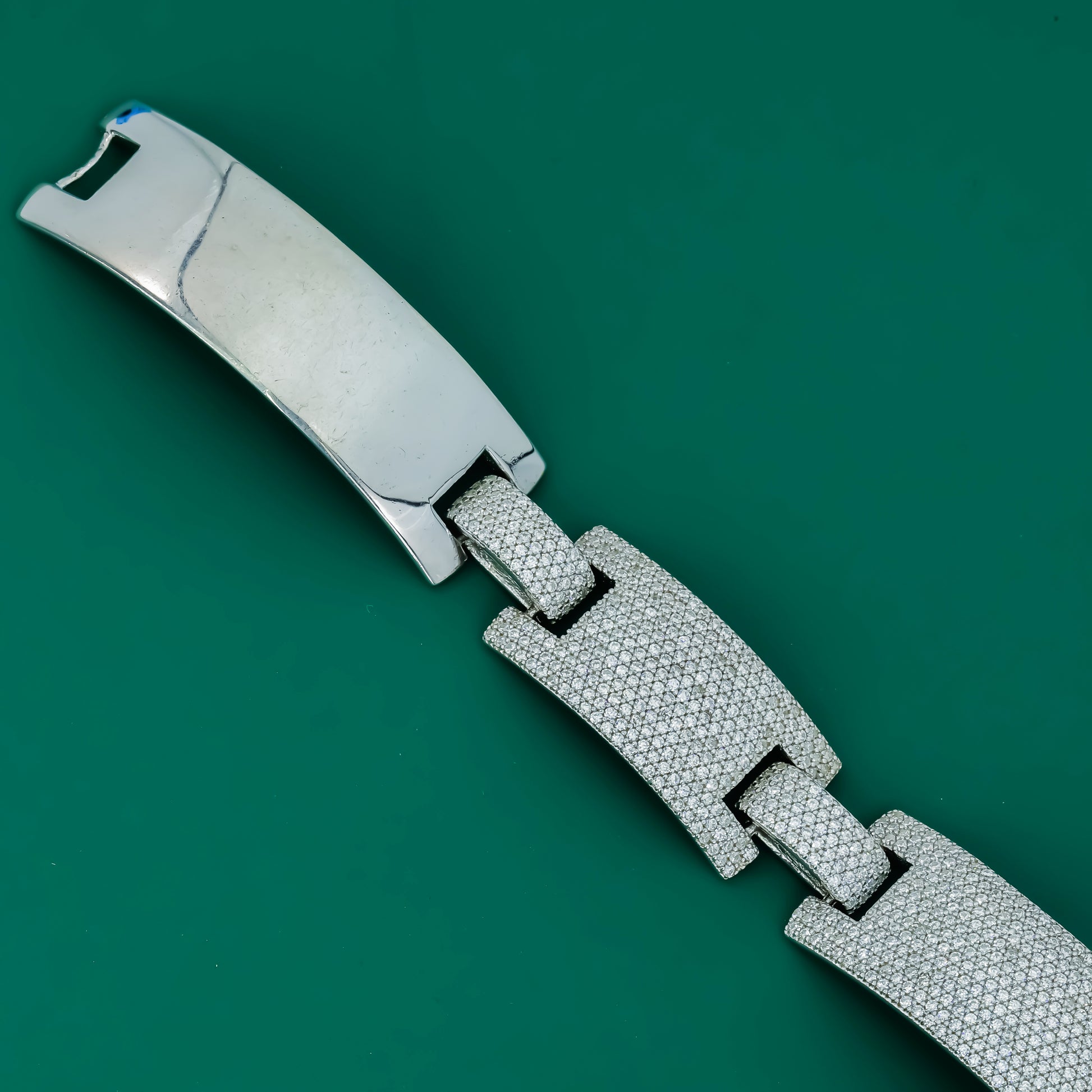 Titan Curve Men's Statement Bracelet – 925 Silver with Pave Zircon Links - Zentara Jewels