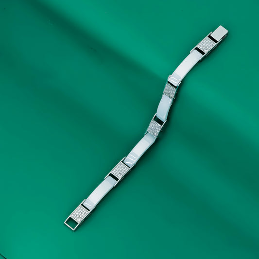 White Ceramic & Zircon 925 Silver Bracelet for Men