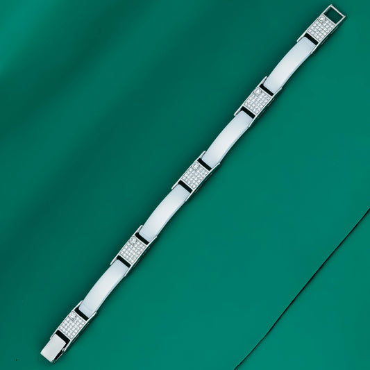 White Ceramic & Zircon 925 Silver Bracelet for Men