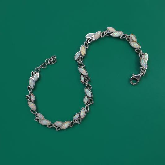 Ethereal Opal Leaf Bracelet – 925 Silver with Mystic Glow