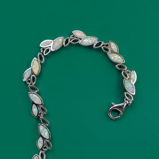 Ethereal Opal Leaf Bracelet – 925 Silver with Mystic Glow