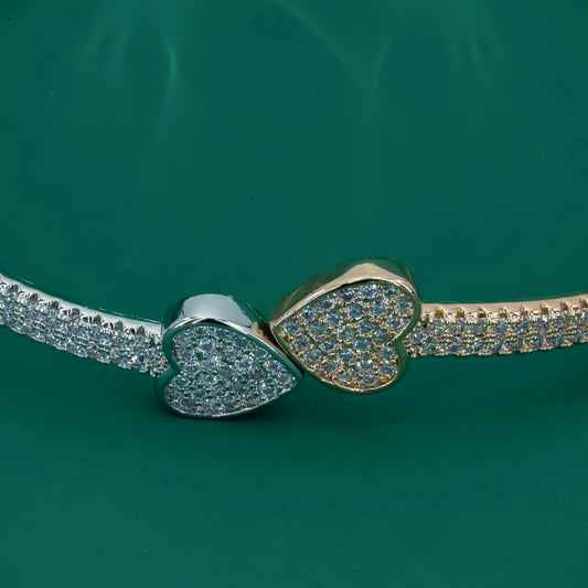 Dual Heart Sparkle 925 Silver & Rose Gold Plated Bracelet - Zentara Jewels