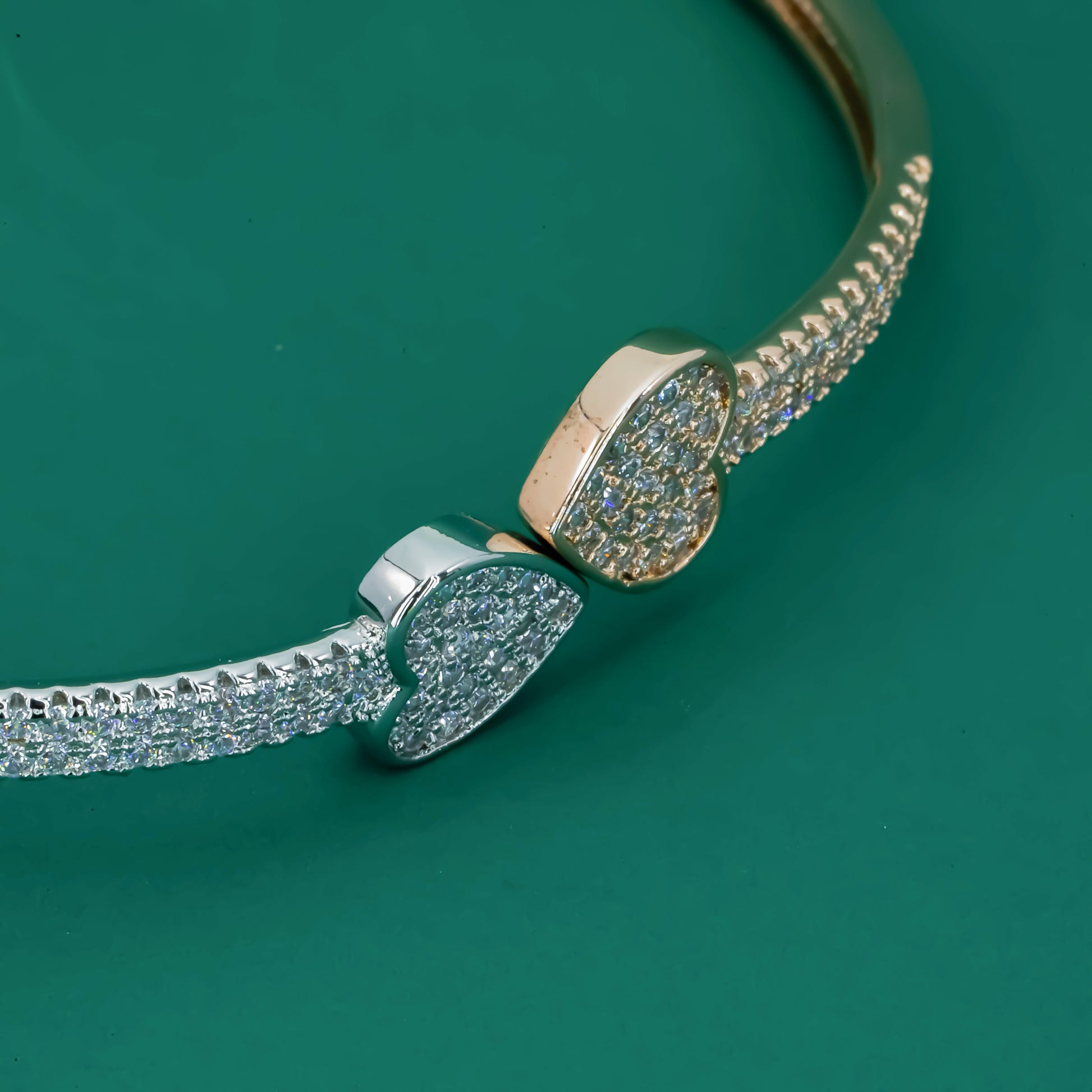Dual Heart Sparkle 925 Silver & Rose Gold Plated Bracelet - Zentara Jewels