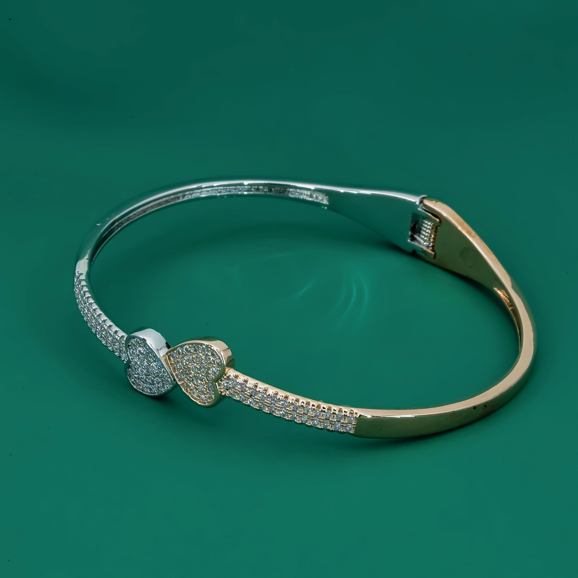 Dual Heart Sparkle 925 Silver & Rose Gold Plated Bracelet - Zentara Jewels