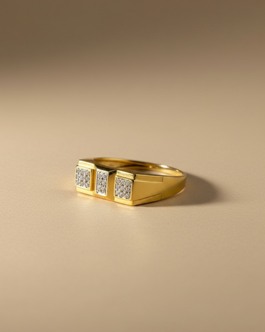 Premium Gold Vermeil Men's Ring With Three Diamond Blocks