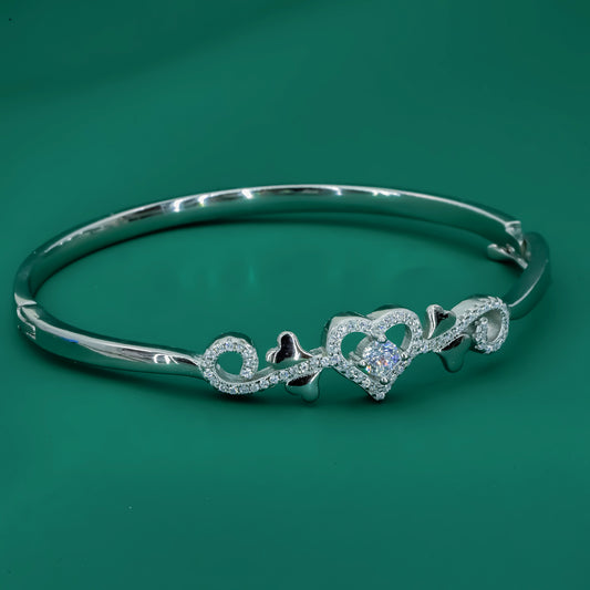925 Sterling Silver Heart Charm Bangle Bracelet for Women - Zentara Jewels