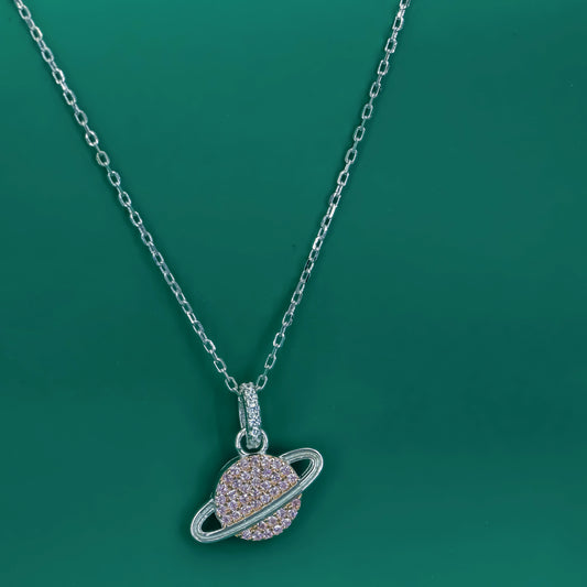 Cosmic Blush Pink 925 Sterling Silver Planet Pendant - Zentara Jewels