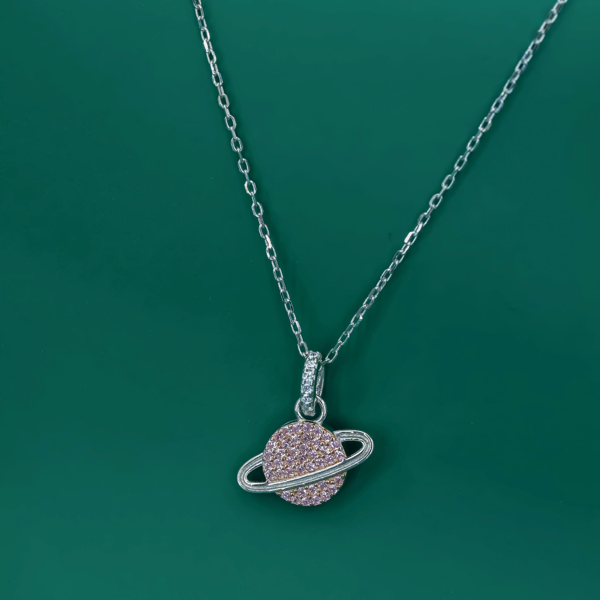 Cosmic Blush Pink 925 Sterling Silver Planet Pendant - Zentara Jewels