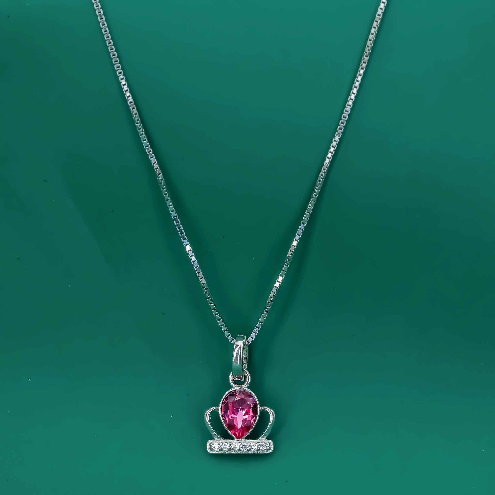 Royal Bloom Crown Pendant Necklace – Pink Zircon & Sterling Silver - Zentara Jewels
