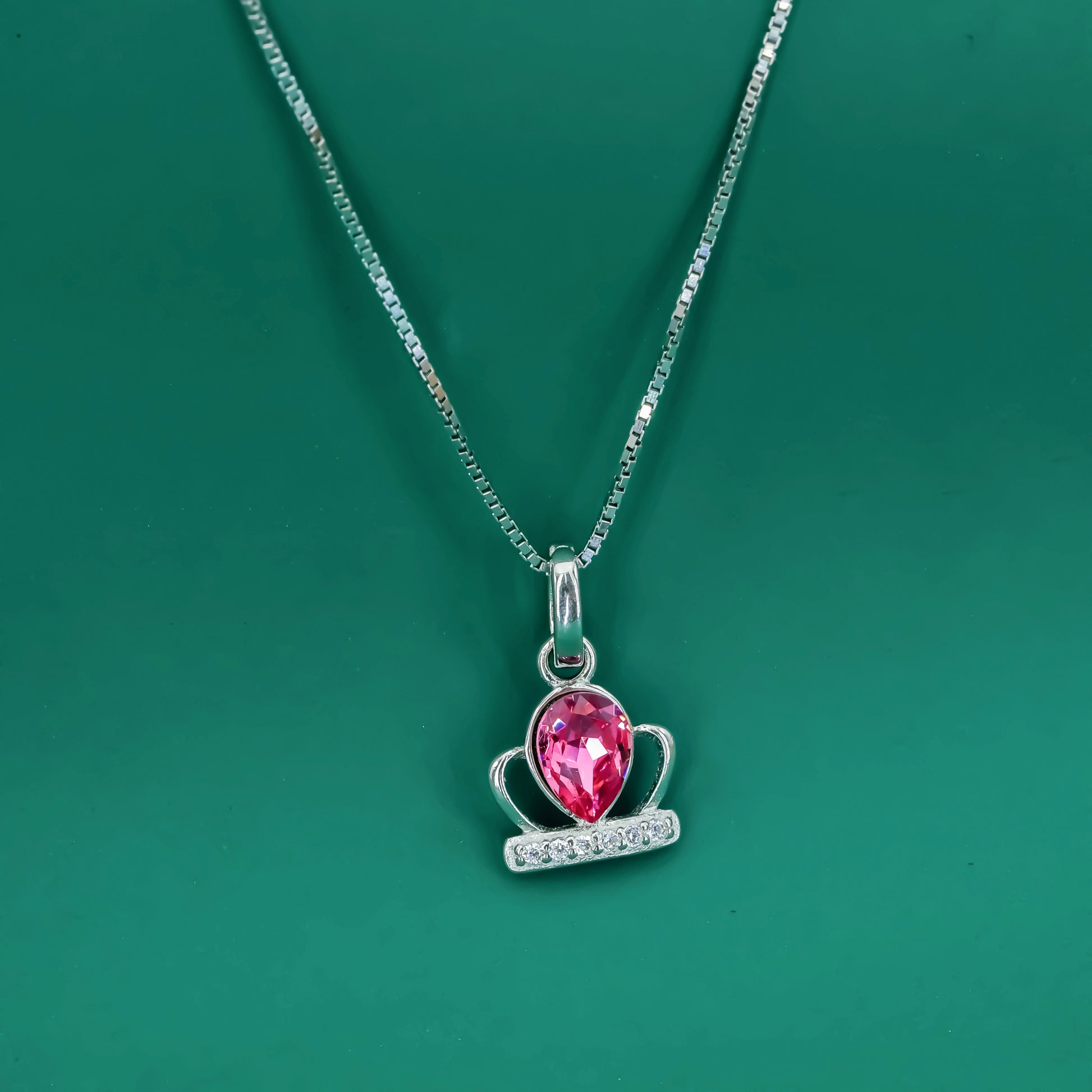 Royal Bloom Crown Pendant Necklace – Pink Zircon & Sterling Silver - Zentara Jewels