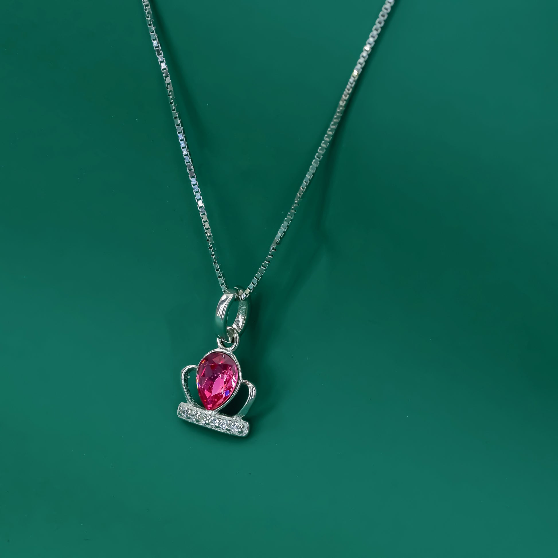 Royal Bloom Crown Pendant Necklace – Pink Zircon & Sterling Silver - Zentara Jewels