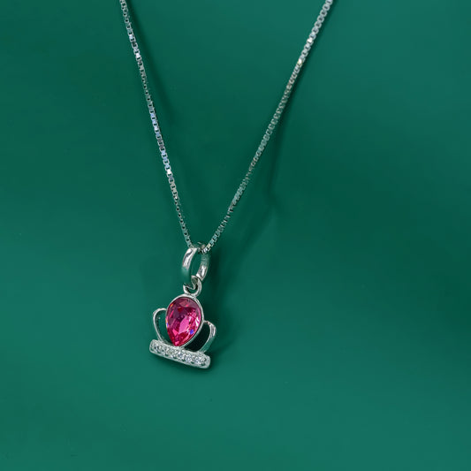 Royal Bloom Crown Pendant Necklace – Pink Zircon & Sterling Silver - Zentara Jewels
