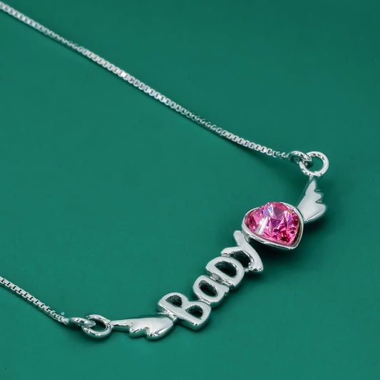 BADY Pendant Necklace – 925 Sterling Silver with Pink Heart Charm - Zentara Jewels
