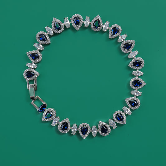 Sapphire Royale Bracelet – 925 Silver with Blue & White Zircon Drops