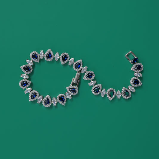 Sapphire Royale Bracelet – 925 Silver with Blue & White Zircon Drops