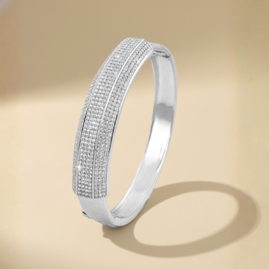 Impire Shine 925 Silver Kada – Triple Row Full Zircon Power Band