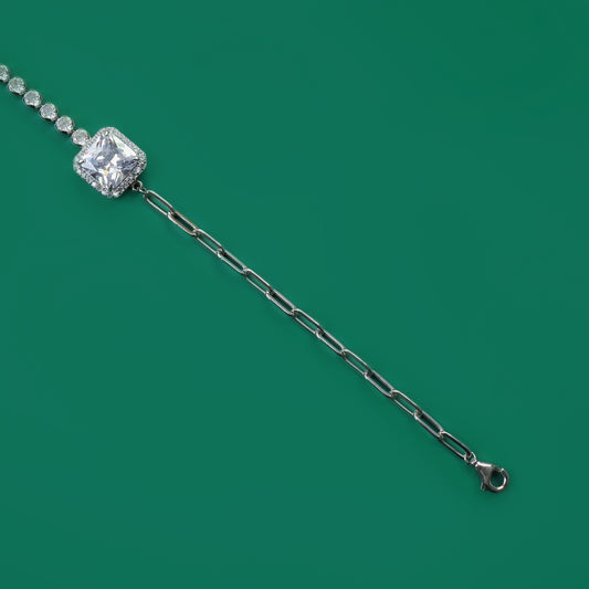 Luxe Solitaire Charm Bracelet – Adjustable 925 Silver with Zircon Sparkle