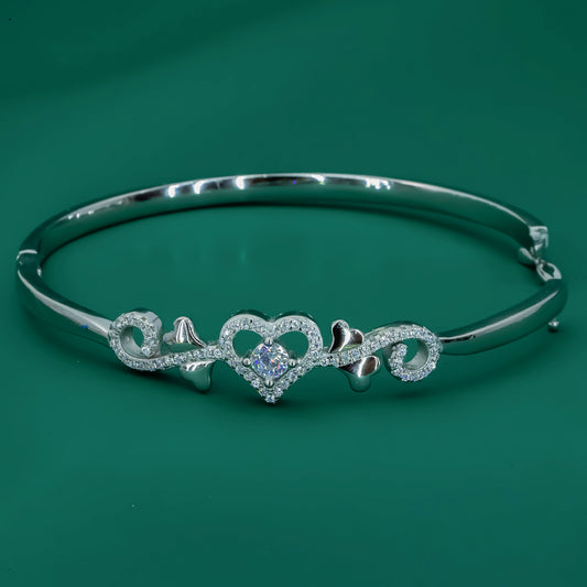 925 Sterling Silver Heart Charm Bangle Bracelet for Women - Zentara Jewels