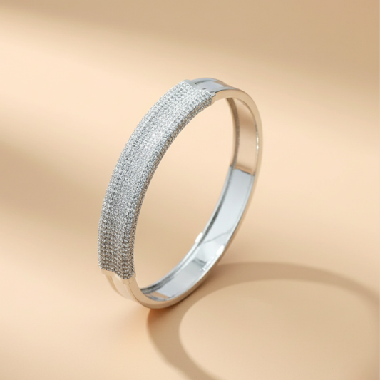 Sleek Iced Out Kada – Slimline 925 Silver Brilliance Band