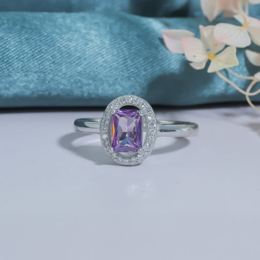 Amethyst Halo Elegance Ring in 925 Silver - Zentara Jewels
