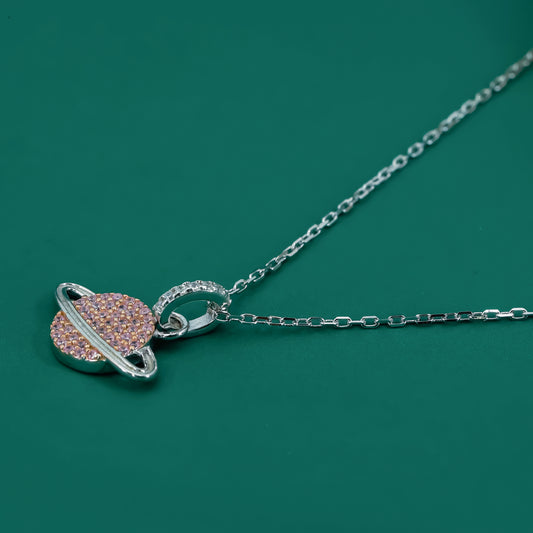 Cosmic Blush Pink 925 Sterling Silver Planet Pendant - Zentara Jewels