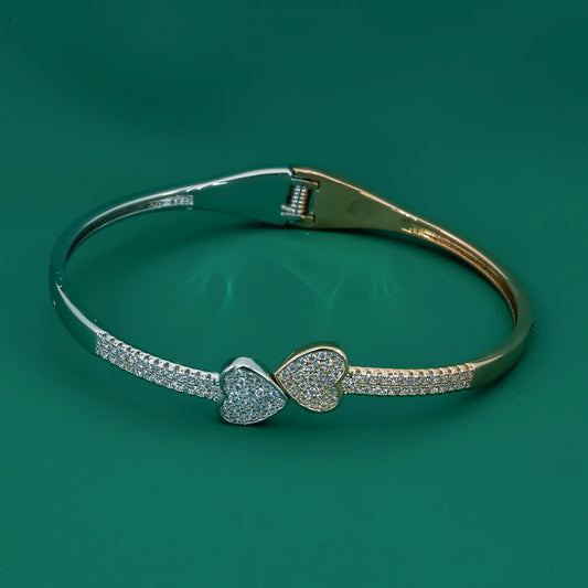 Dual Heart Sparkle 925 Silver & Rose Gold Plated Bracelet - Zentara Jewels