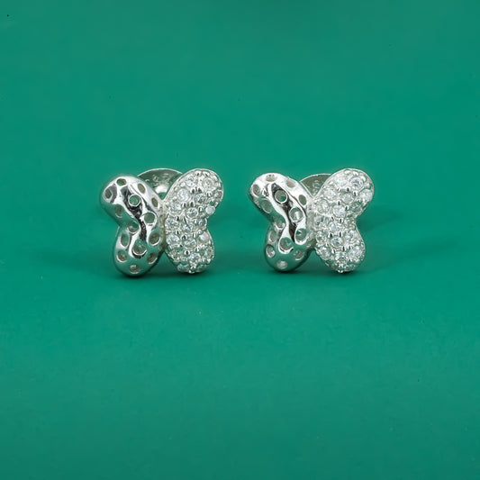 Sparkling Butterfly Stud Earrings – Sterling Silver CZ Half-Pave Design - Zentara Jewels