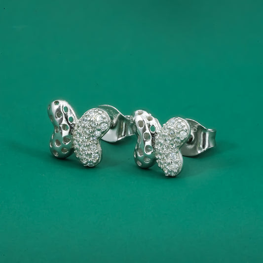 Sparkling Butterfly Stud Earrings – Sterling Silver CZ Half-Pave Design - Zentara Jewels