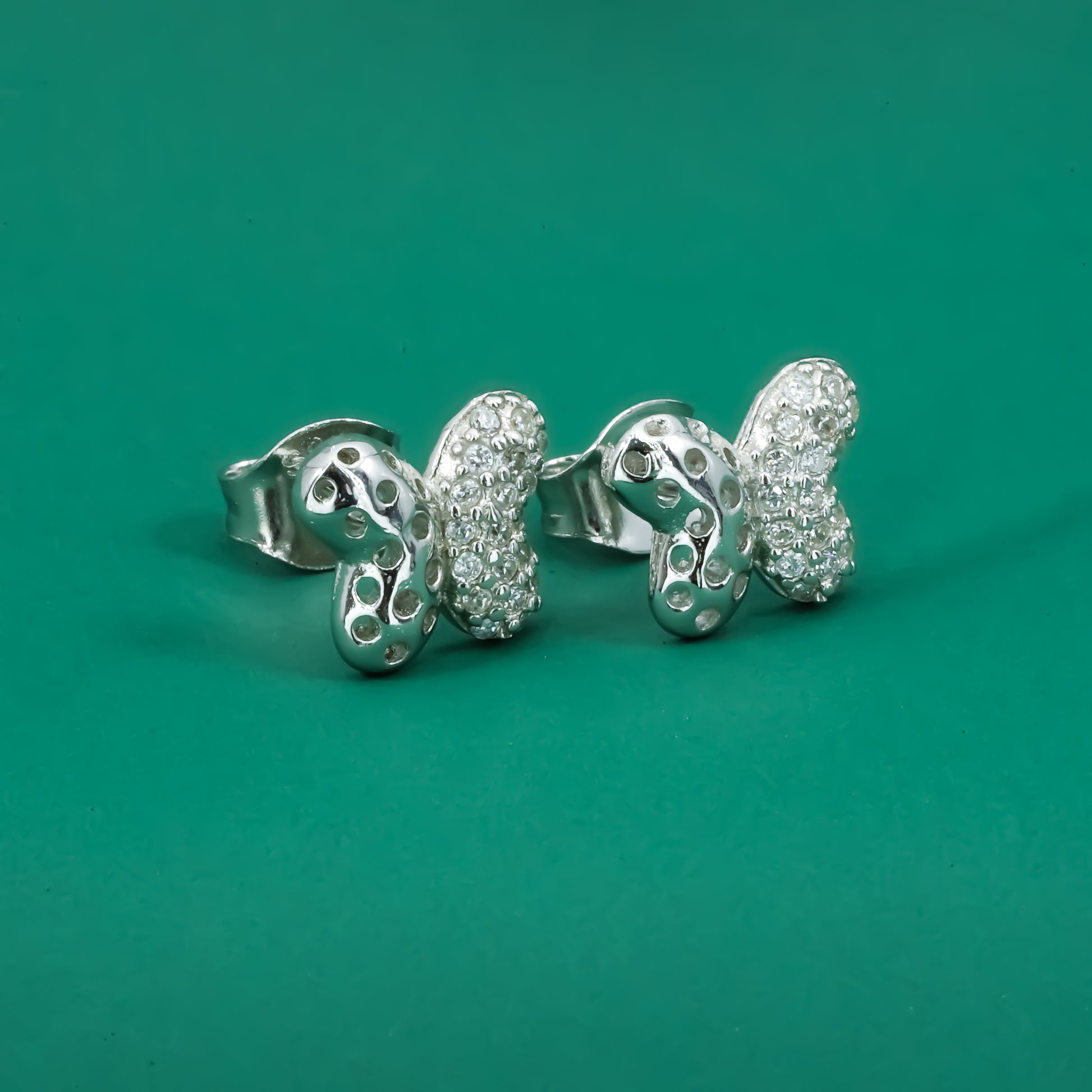 Sparkling Butterfly Stud Earrings – Sterling Silver CZ Half-Pave Design - Zentara Jewels