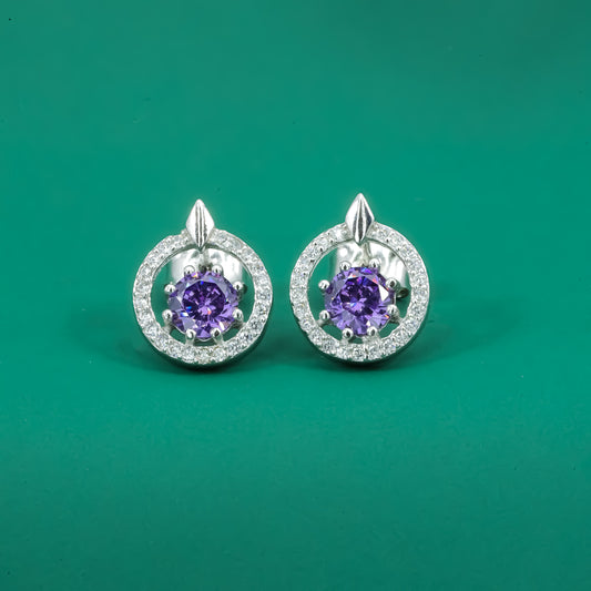 Violet Bloom Solitaire Zircon Studs Earrings - Zentara Jewels
