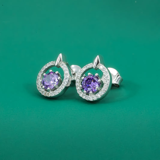 Violet Bloom Solitaire Zircon Studs Earrings - Zentara Jewels