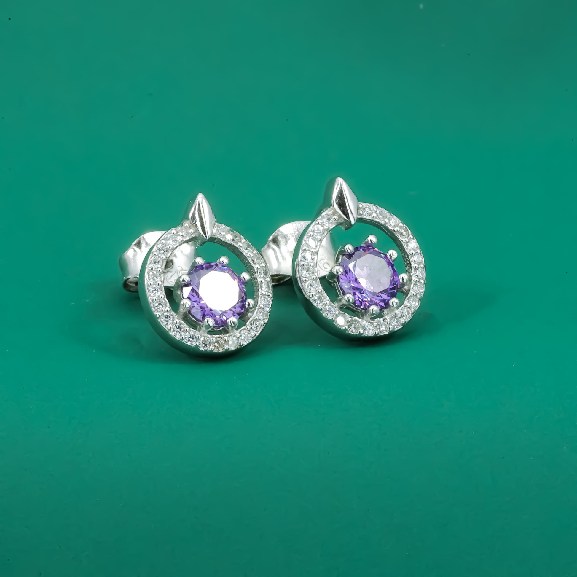 Violet Bloom Solitaire Zircon Studs Earrings - Zentara Jewels