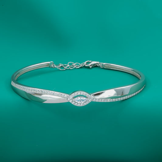 Marquise Eye Elegance Bracelet – Sterling Silver Zircon Bangle with Adjustable Chain - Zentara Jewels
