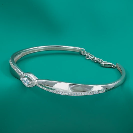 Marquise Eye Elegance Bracelet – Sterling Silver Zircon Bangle with Adjustable Chain - Zentara Jewels
