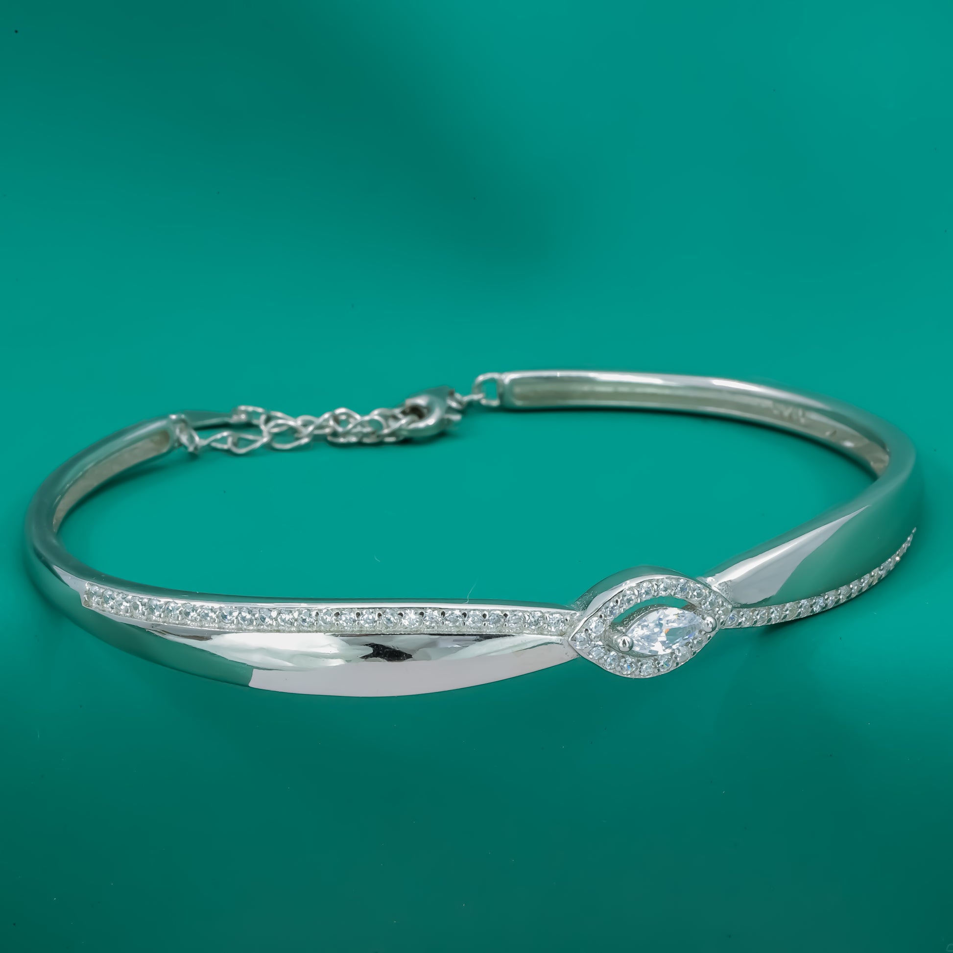 Marquise Eye Elegance Bracelet – Sterling Silver Zircon Bangle with Adjustable Chain - Zentara Jewels
