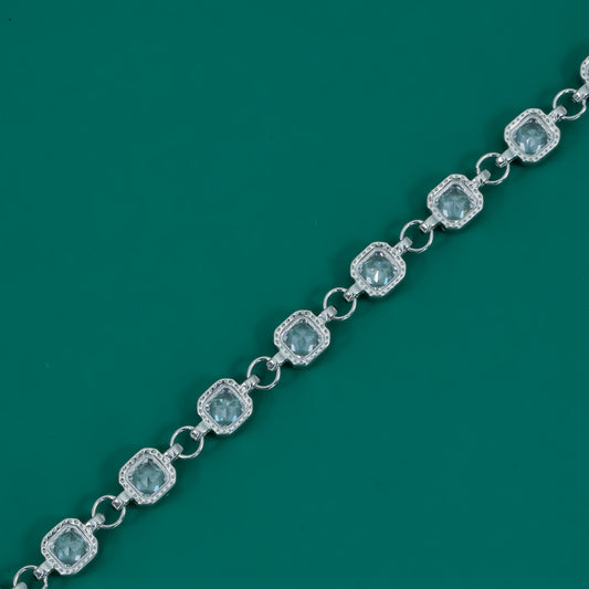 Vintage Ice-Link Bracelet – Sterling Silver with Cushion-Cut Blue Stones - Zentara jewels