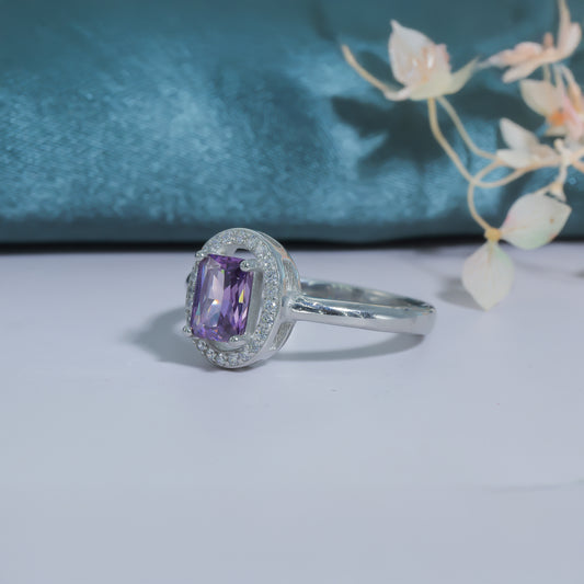 Amethyst Halo Elegance Ring in 925 Silver - Zentara Jewels