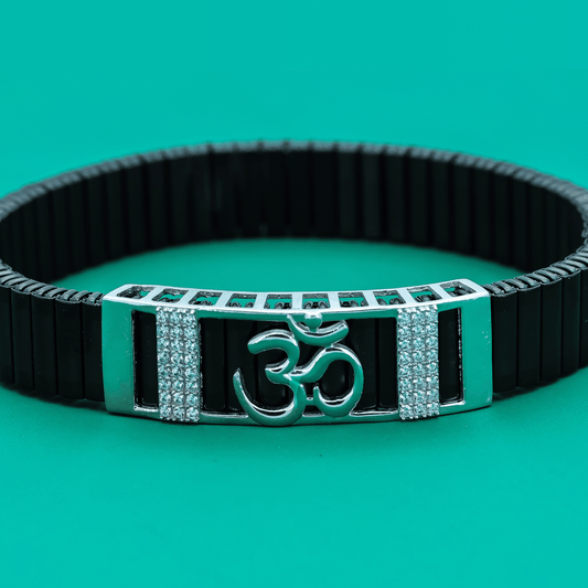 "Om Divine" Bracelet – Black Stretch with Sparkling Silver Emblem