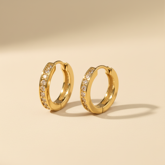 Gold Vermeil Classic Hoop Diamond Unisex Earrings Pair