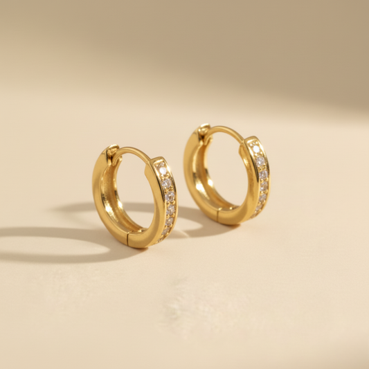 Gold Vermeil Classic Hoop Diamond Unisex Earrings Pair