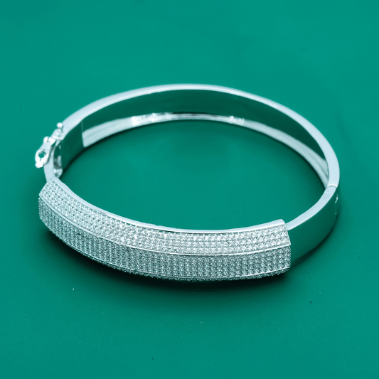 Impire Shine 925 Silver Kada – Triple Row Full Zircon Power Band