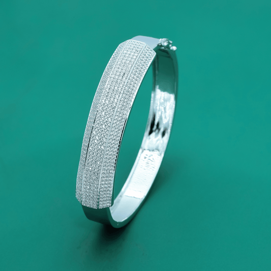 Impire Shine 925 Silver Kada – Triple Row Full Zircon Power Band