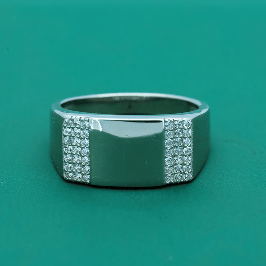 Urban Edge Ring – Sterling Silver Men’s Ring with Dual Pavé Strips