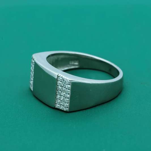 Urban Edge Ring – Sterling Silver Men’s Ring with Dual Pavé Strips