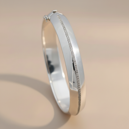 LineCore Kada – Minimalist 925 Silver Zircon Strip Statement Kada